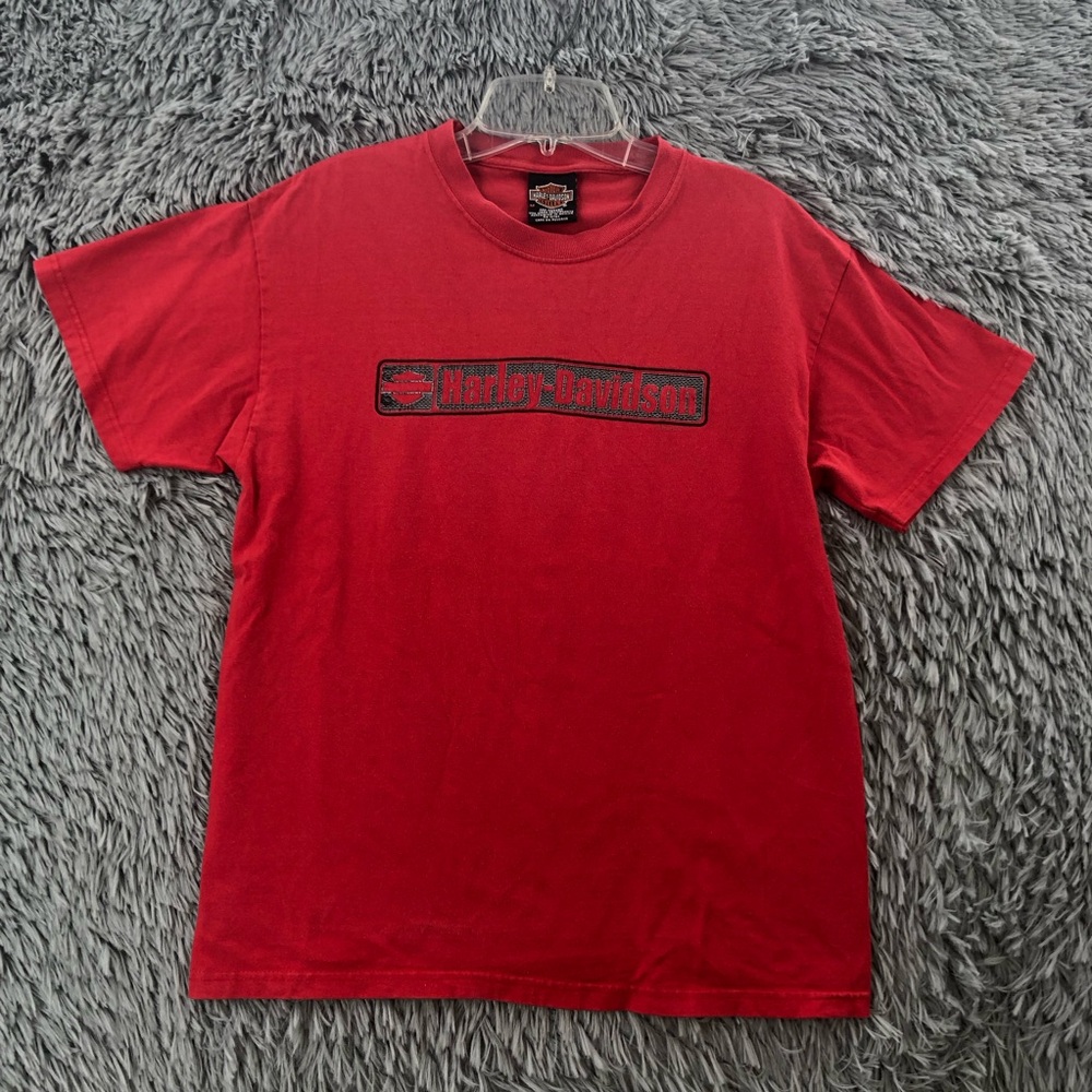 Harley Davidson Tshirt Mens Medium Red Spellout Orlando Florida Palm Trees Shirt
